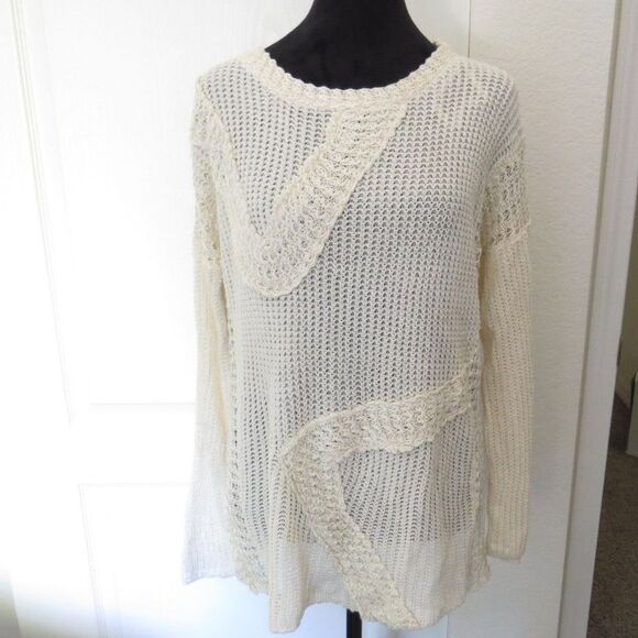 Love Stitch Sweaters - Love Stitch women's Patchwork Open Knot Sweater Boho Slouchy Cream L EUC